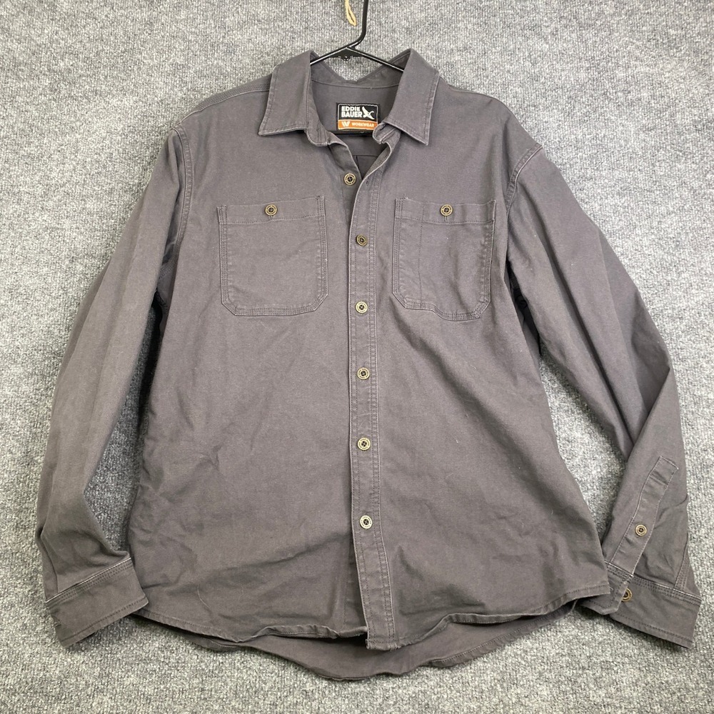Eddie Bauer Workwear Mens Gray Cotton Canvas Button Down Utility Shacket Size M